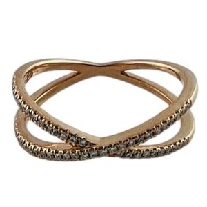 18 Karat Rose Gold and Diamond Crossover Ring Size 6.75 #16759